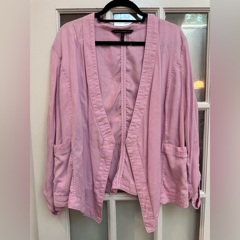 White House Black Market Dusty Rose Pink Drape Front Roll Sleeve Jacket Size XL - Picture 12 of 12
